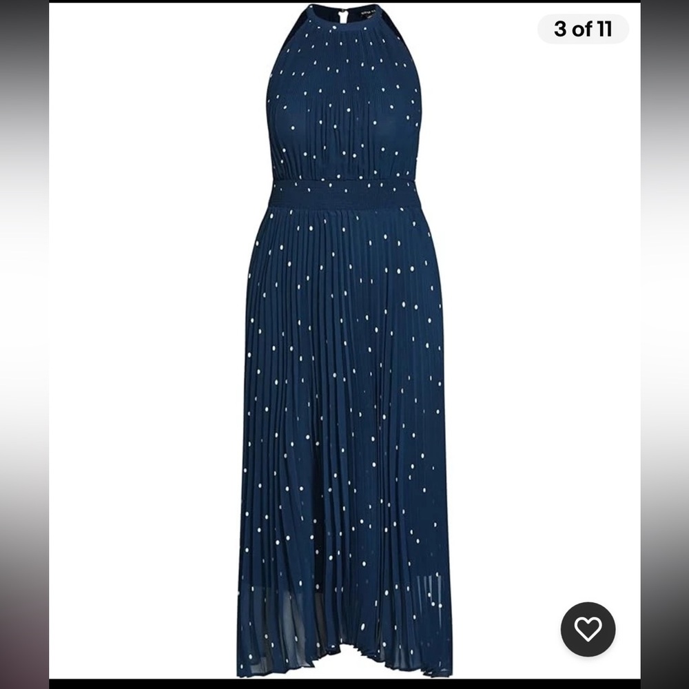 City Chic Plus Halter Chiffon Paris Spot Midi Dress Polka Dot Navy White XXL - Picture 3 of 11